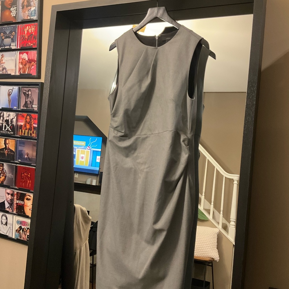 (Lima) J. Crew Gray Sheath Midi Dress Sleeveless Crew Neck